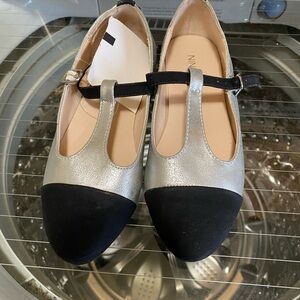Silver and Black girls T-Strap Flats 12.5